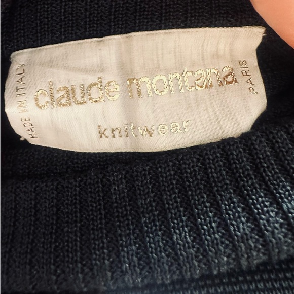 CLAUDE MONTANA black viscose knit turtleneck sweater/top VINTAGE - Picture 3 of 3